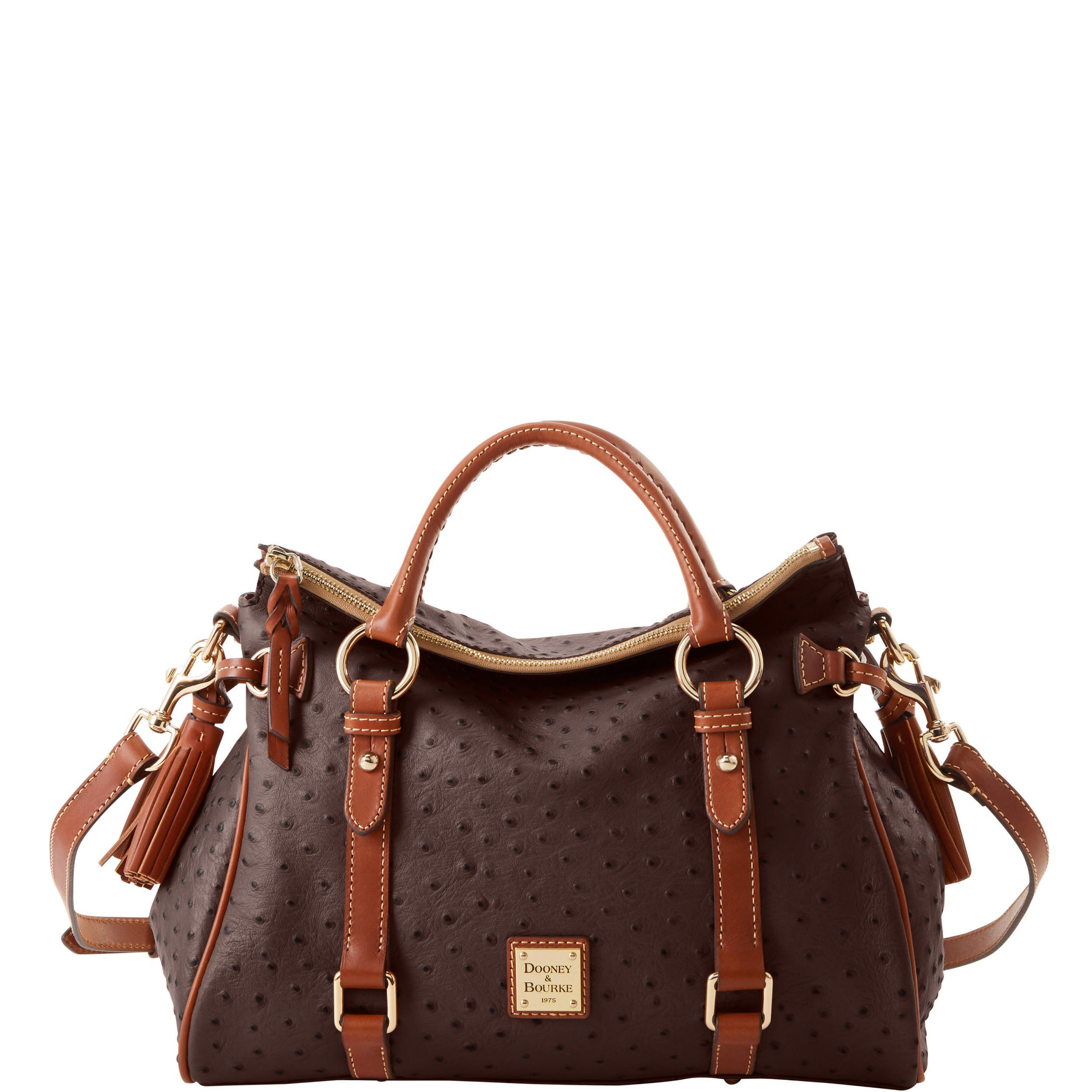 Dooney & Bourke Womens Ostrich Large Leather Satchel Bag in Black Product Image
