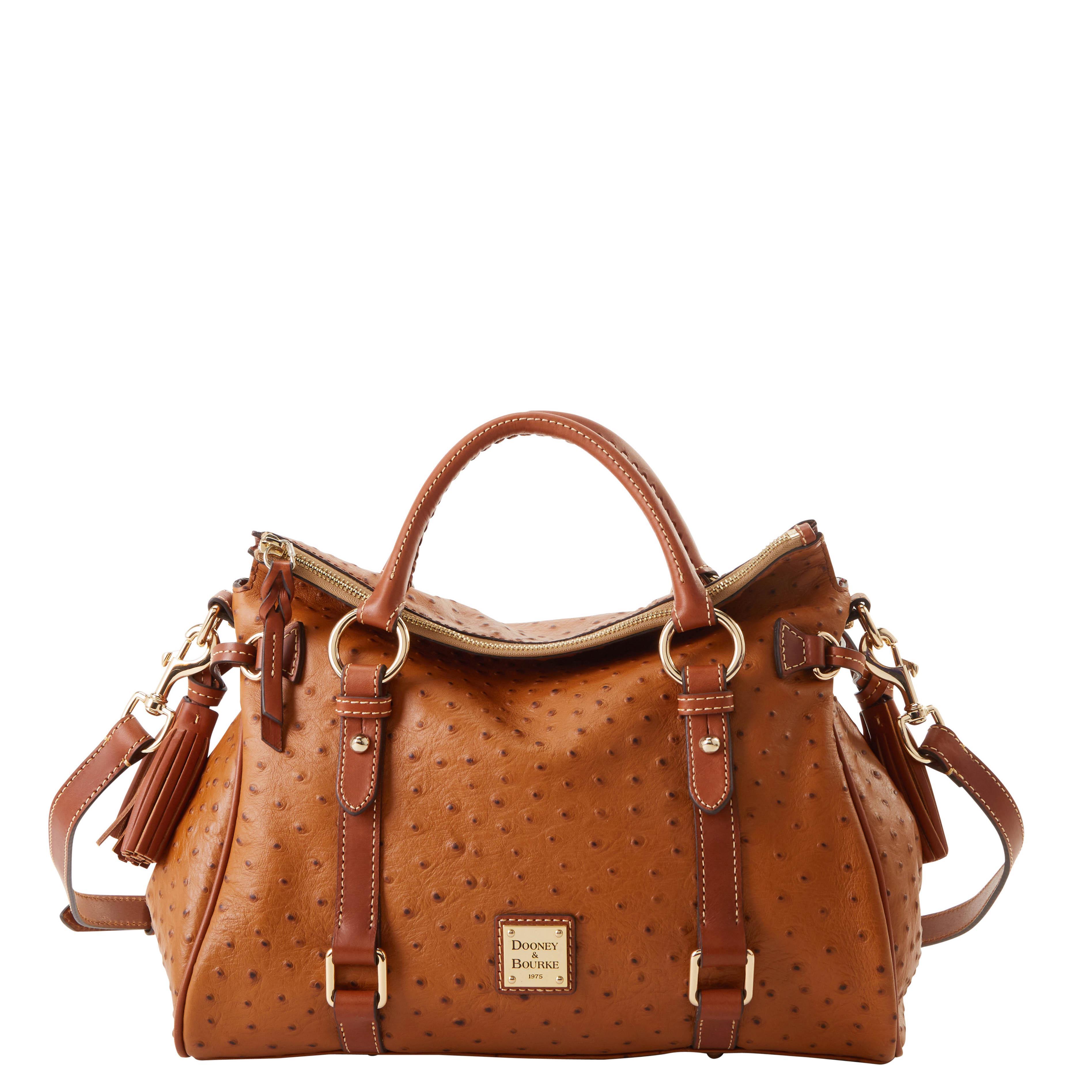 Dooney & Bourke Womens Ostrich Large Leather Satchel Bag in Black Product Image