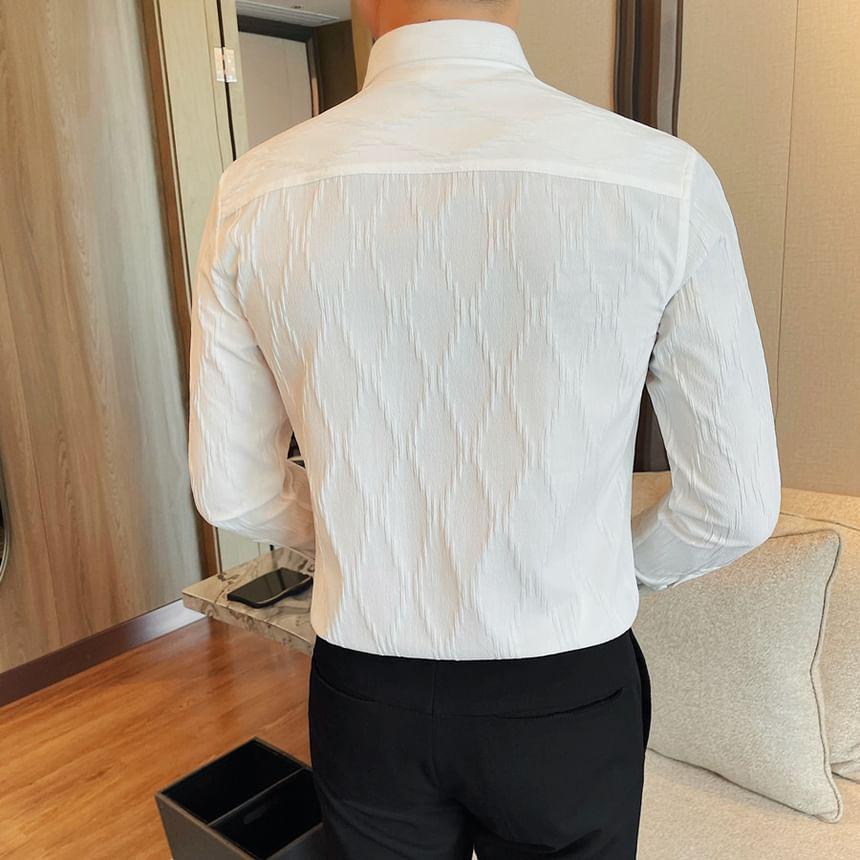Long Sleeve Collared Jacquard Shirt Product Image