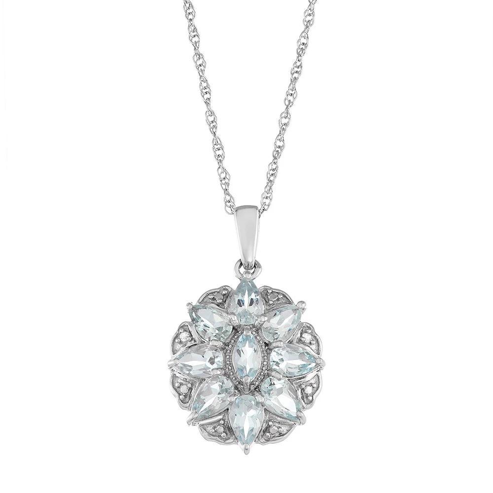 Jewelexcess Sterling Silver Aquamarine & Diamond Accent Flower Pendant, Women's Product Image