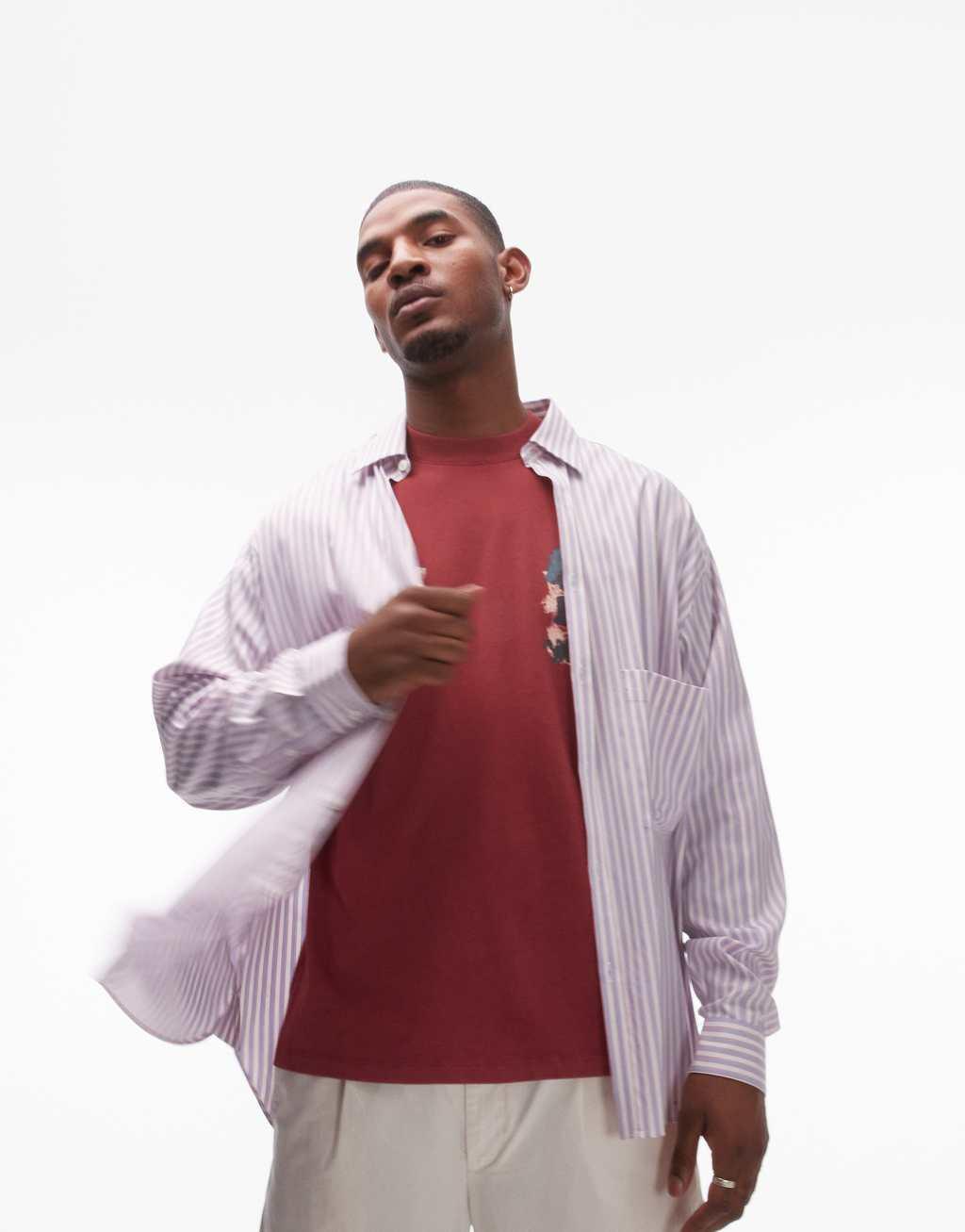 Topman long sleeve oversized pink striped shirt Product Image