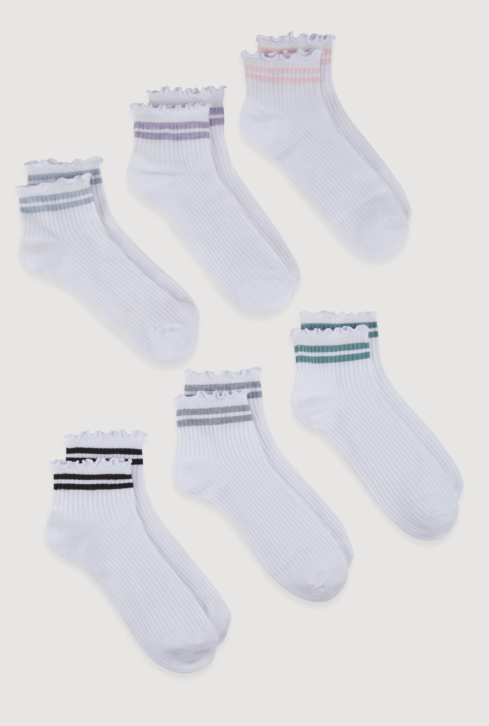 Ribbed Knit Varsity Stripe Quarter Socks 6 Pack Size 4-10 Female Product Image