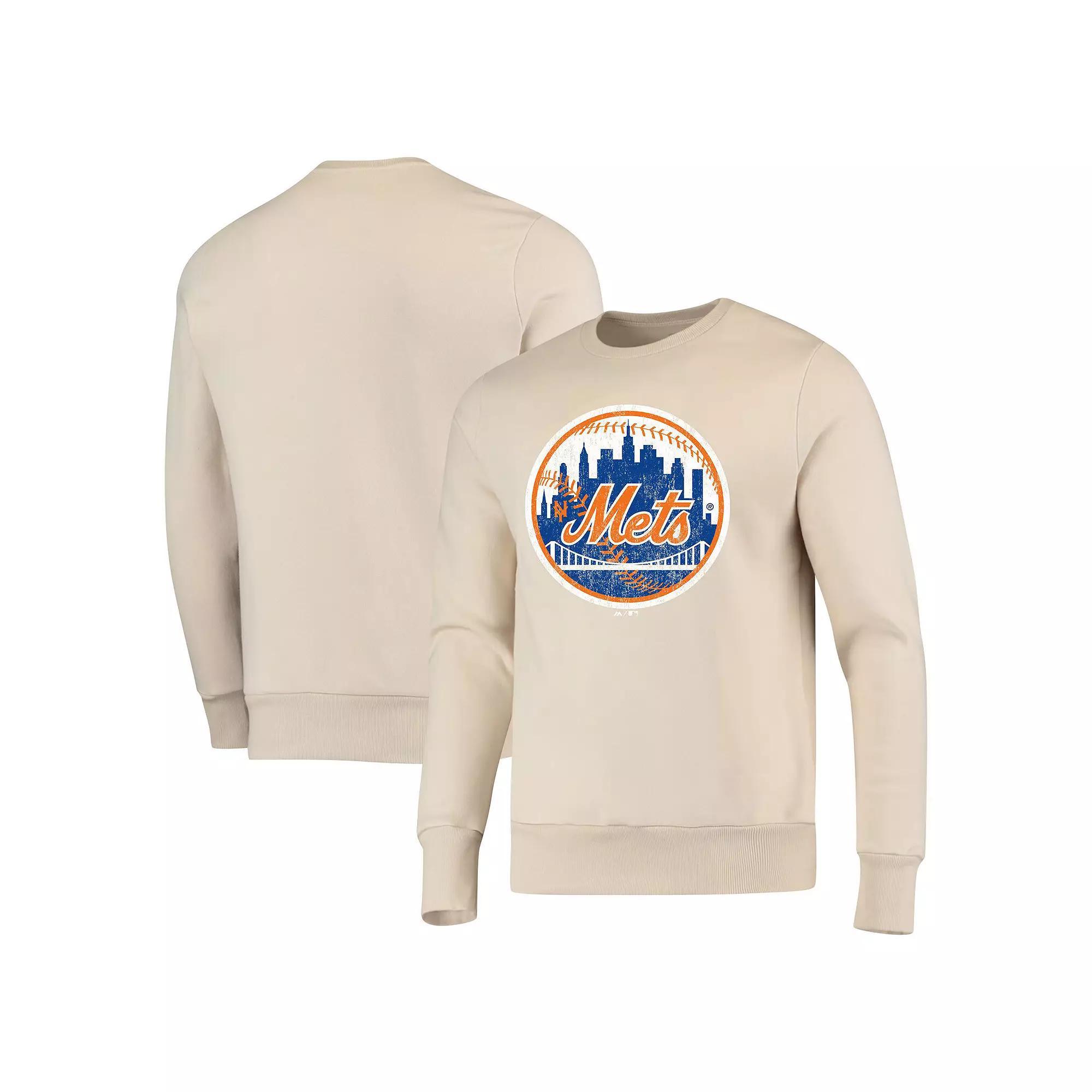 Men's Majestic Threads Oatmeal New York Mets Fleece Pullover Sweatshirt, Size: 2XL, Team Product Image