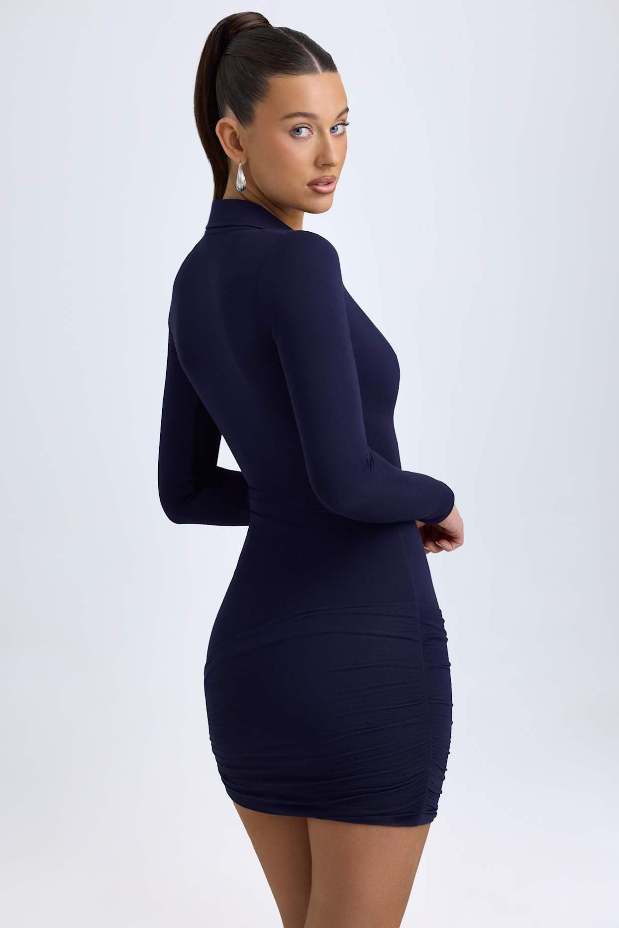Modal Plunge V-Neck Mini Dress in True Navy Product Image