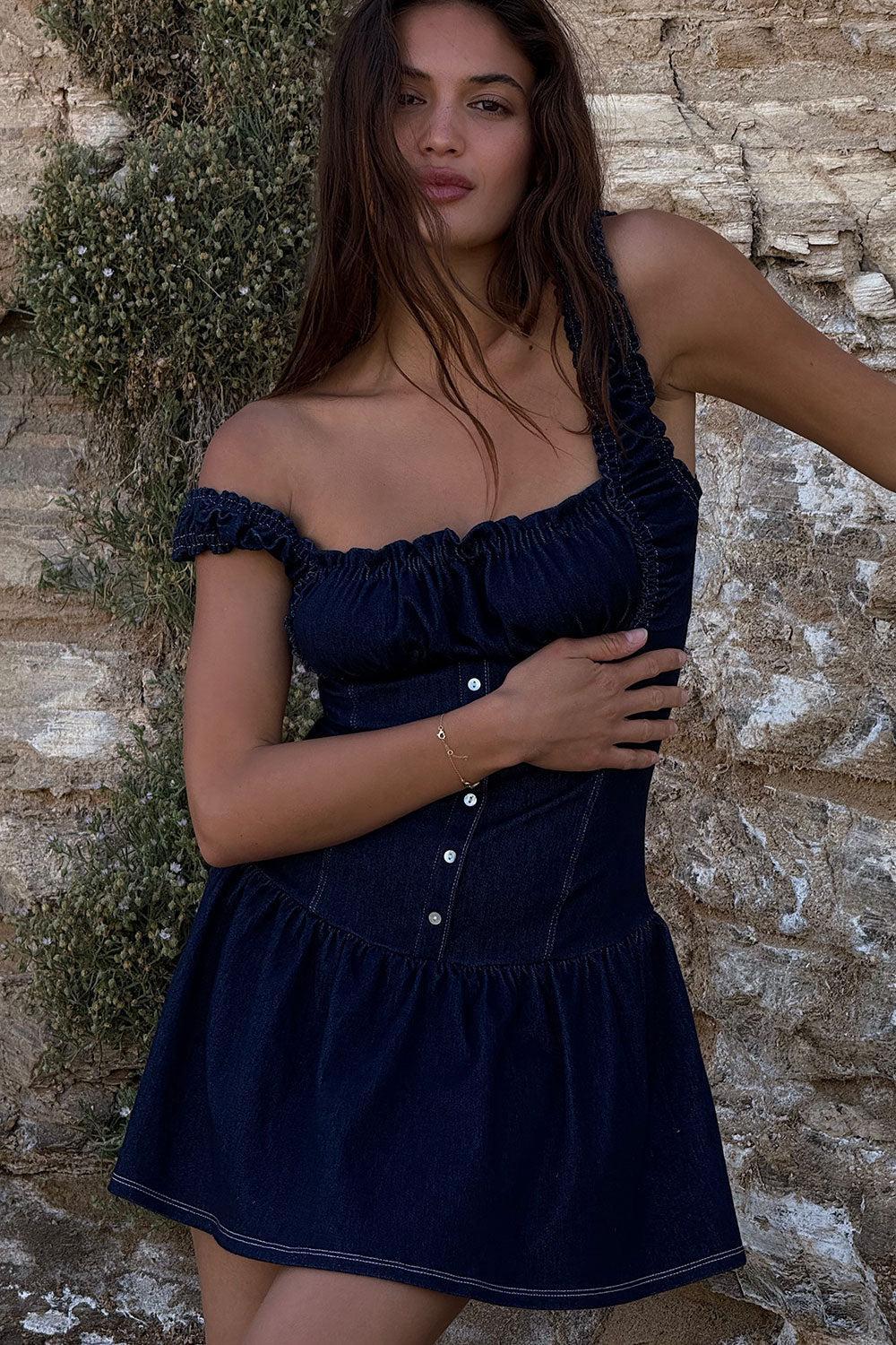 Christa Denim Mini Dress - Blue Denim Product Image