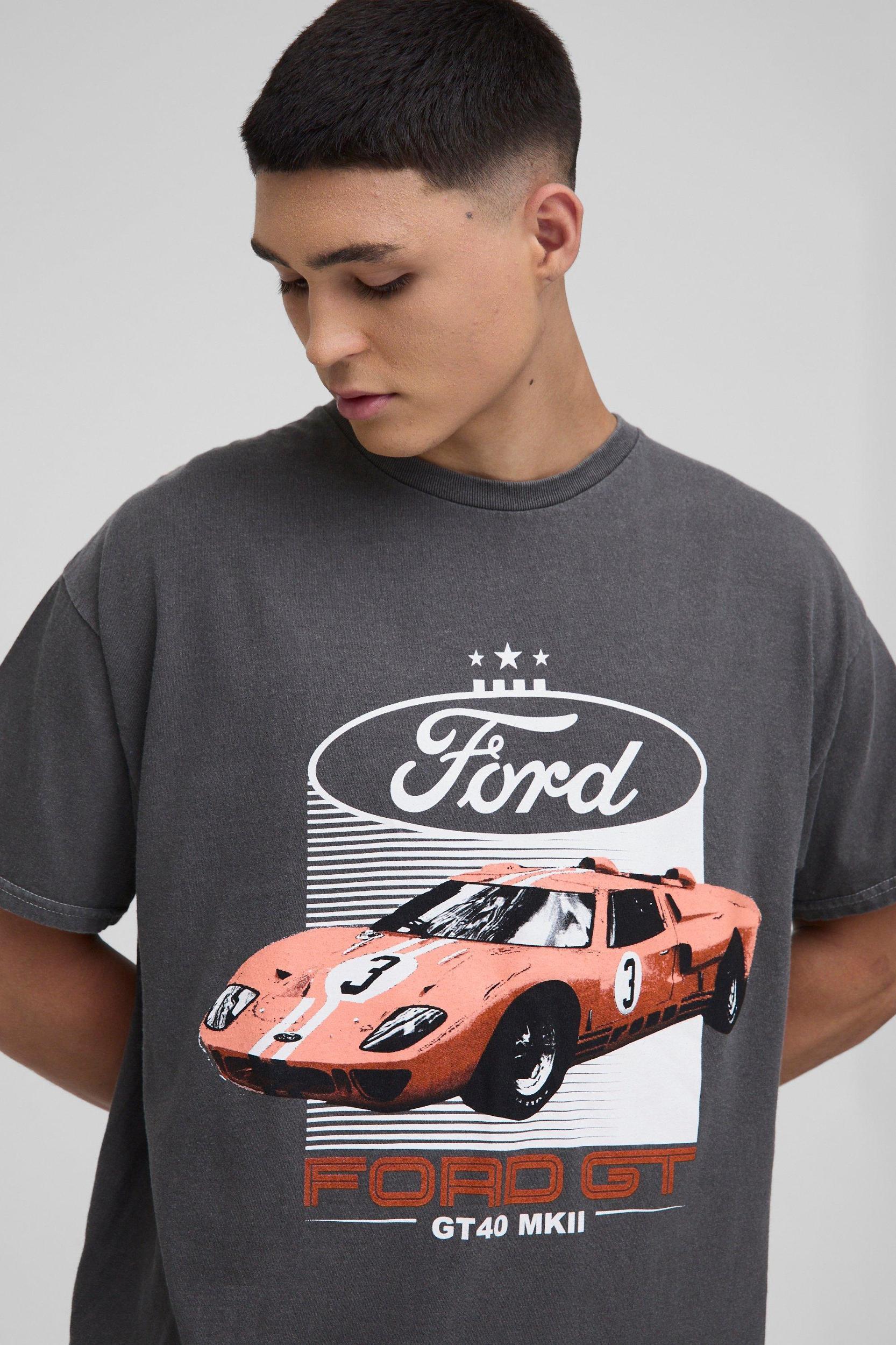Oversized Ford GT License Printed Washed T-Shirt | boohooMAN USA Product Image
