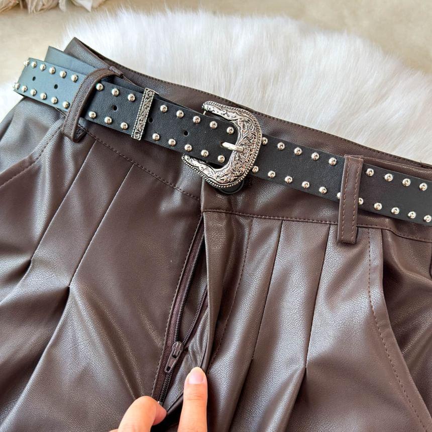 High Waist Faux Leather Wide Leg Pants Product Image