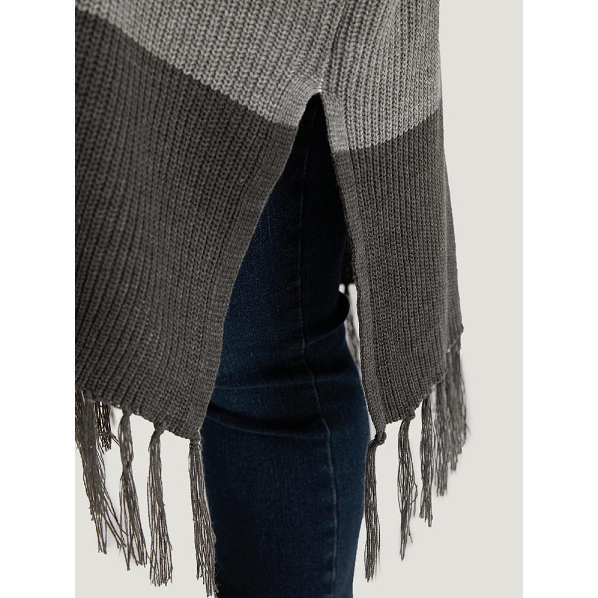 Plus Size Colorblock Fringe Trim Batwing Sleeve Split Side Cardigan Multicolor Women Casual Loose Short sleeve Dailywear Cardigans BloomChic 12/L Product Image