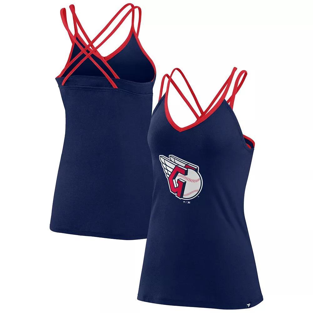 Womens Fanatics Branded Navy Cleveland Guardians Barrel It Up Cross Back V-Neck Tank Top Grd Blue Product Image
