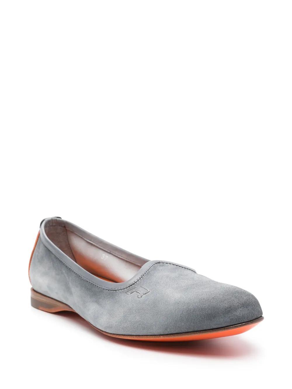 SANTONI Embroidered-logo Suede Slippers In Light Blue Product Image