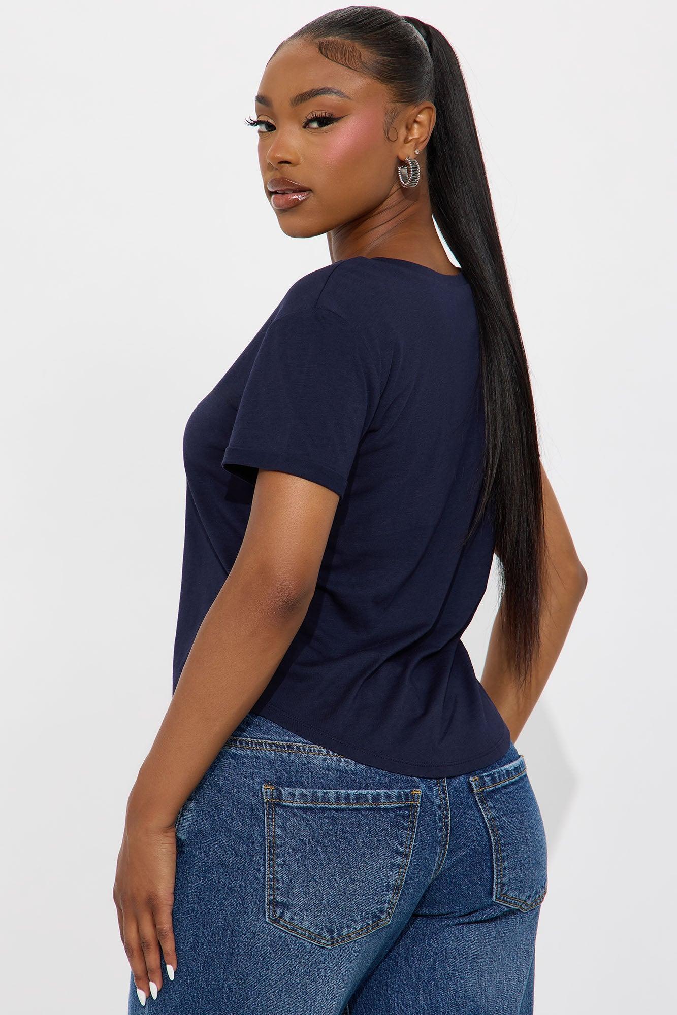 Annie Cuffed Short Sleeve Top - Navy Product Image