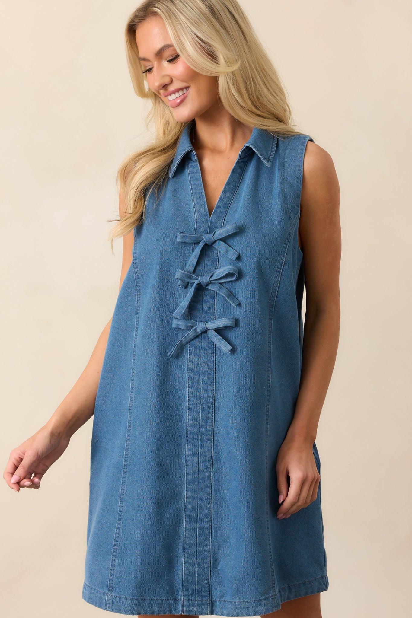 Nothing More Medium Wash Cotton Denim Mini Dress Product Image