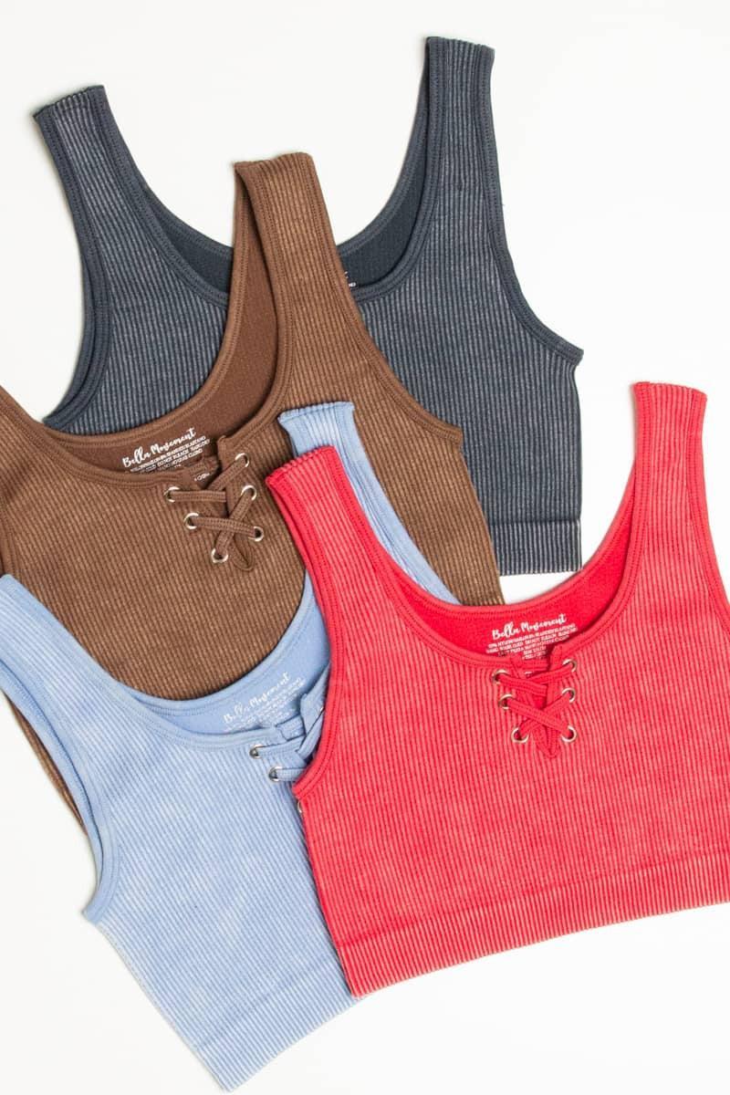Washed Red Lace Up Seamless Bralette Product Image