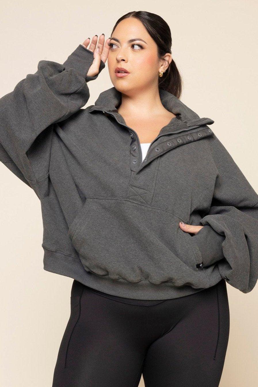 Ooey Gooey Half Zip Sweater - Charcoal Heather Product Image
