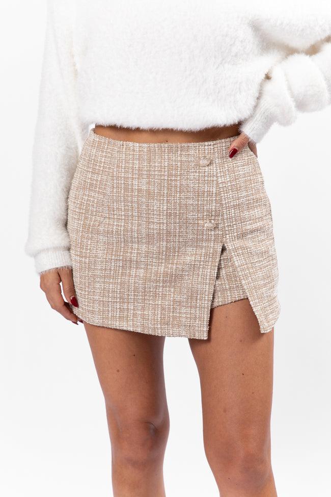 Hold Me Now Khaki Tweed Side Split Skort FINAL SALE Product Image