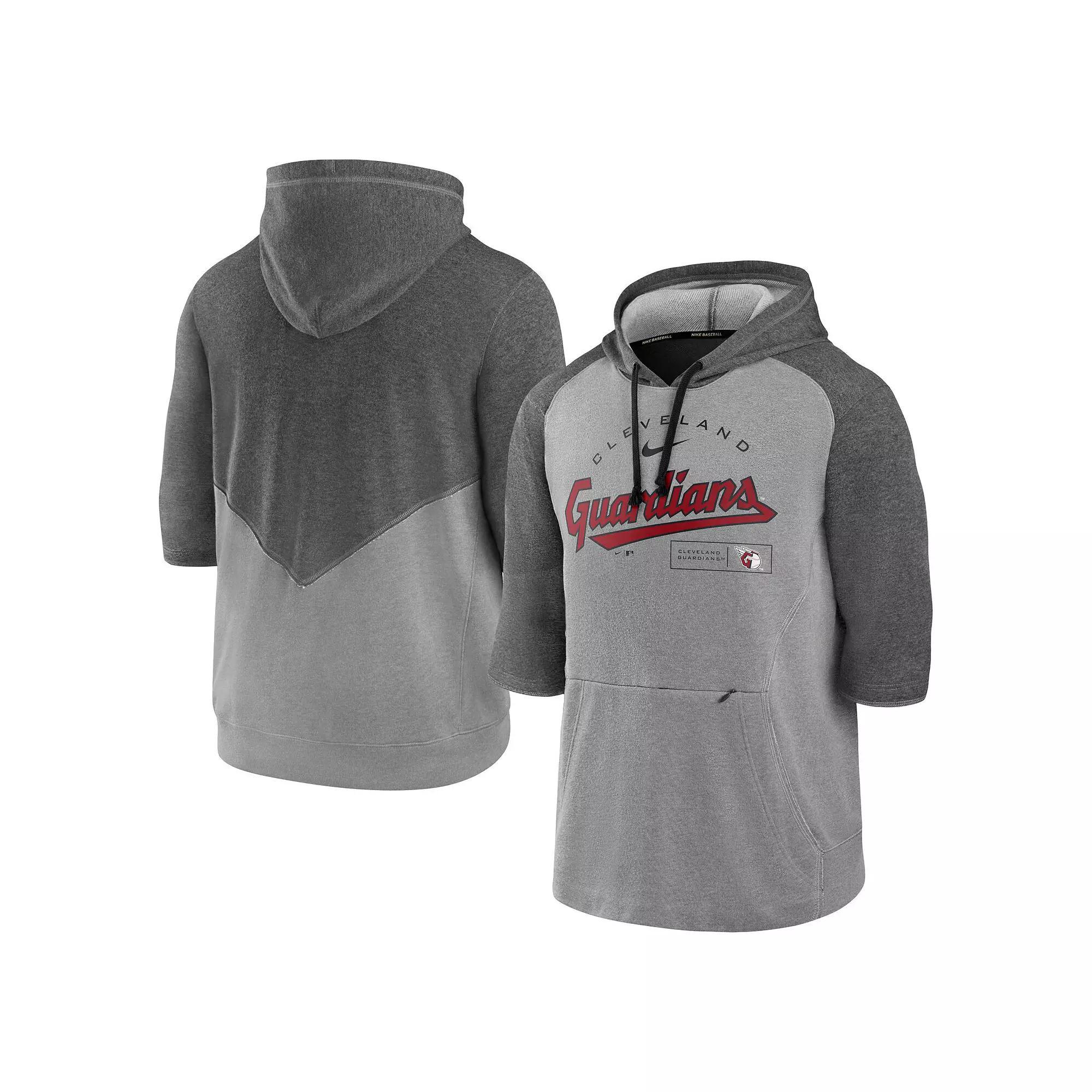 Men's Nike Heathered Charcoal/Heathered Gray Cleveland Guardians Team Modern Arch 3/4 Sleeve Pullover Hoodie, Size: Large, Grd Charco Product Image