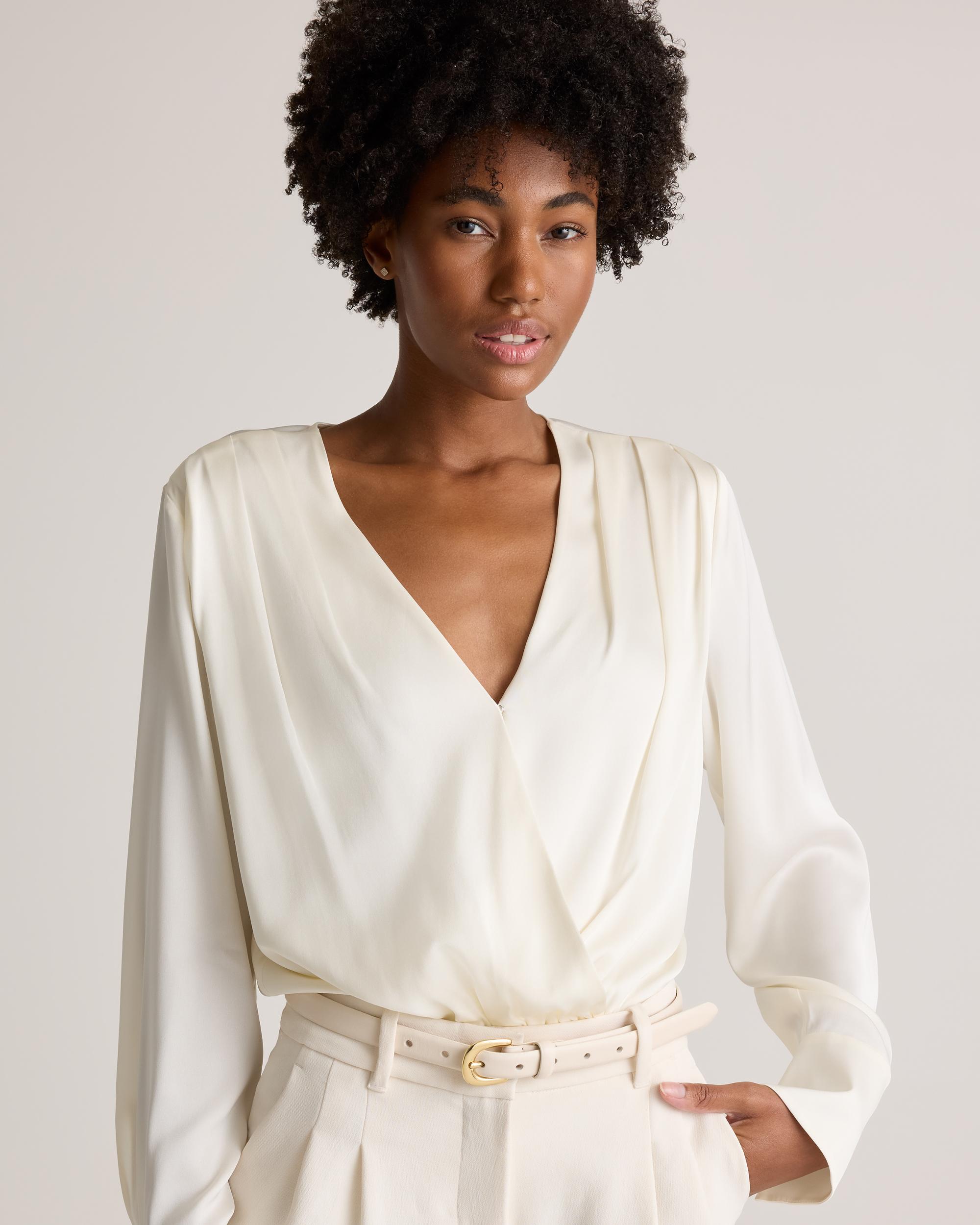 Quince | Women's Washable Stretch Silk Surplice Bodysuit Product Image