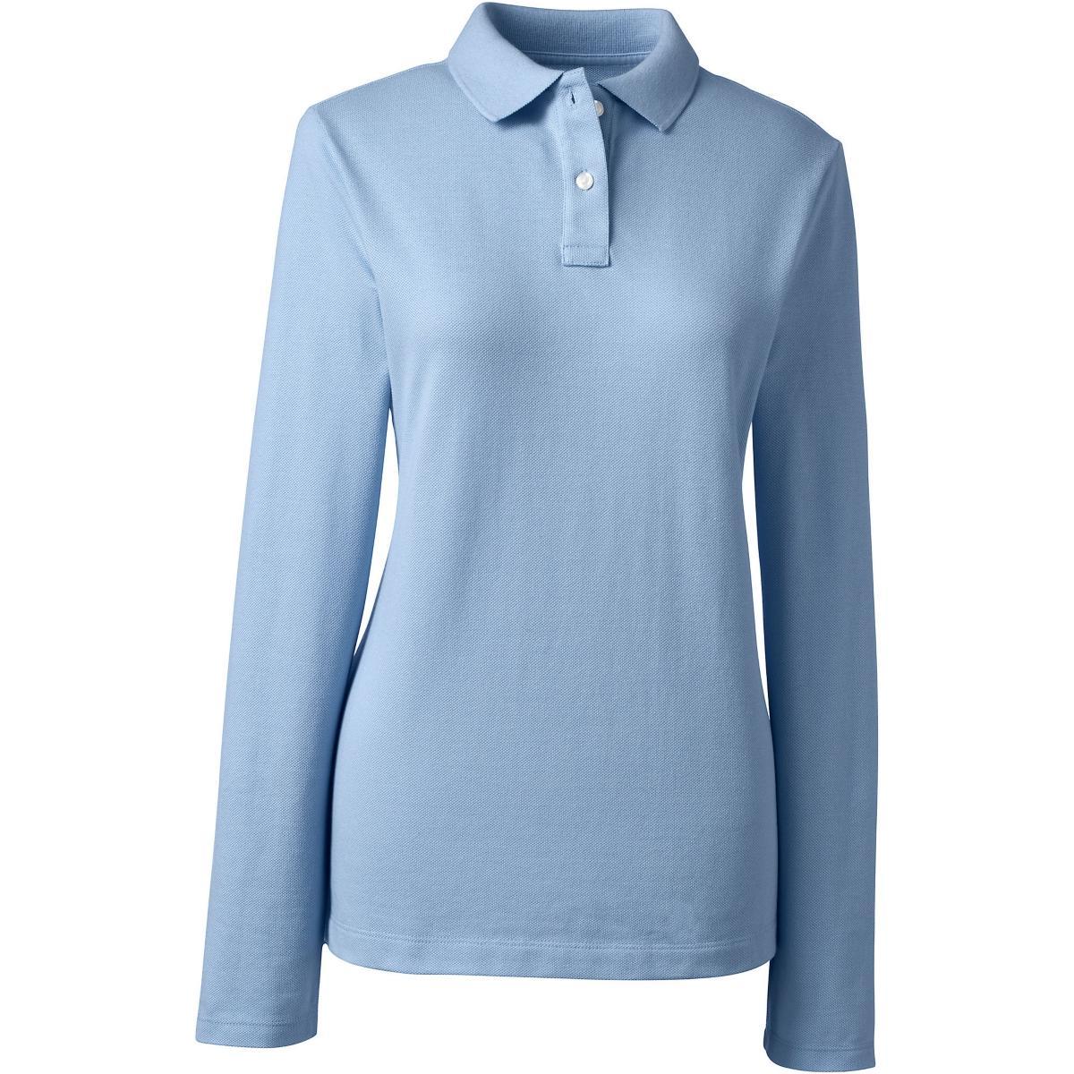 Women's Lands' End School Uniform Long Sleeve Mesh Polo Shirt, Size: Medium, Classic Blue Product Image