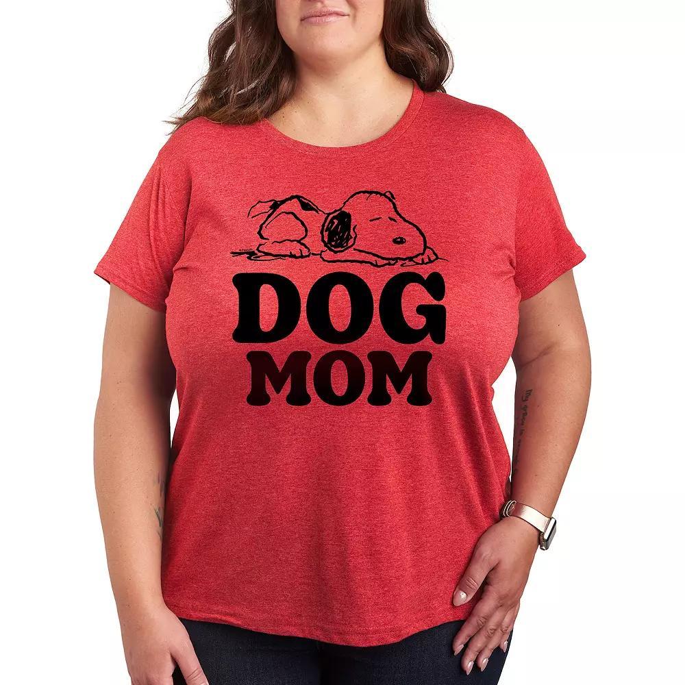 Plus Peanuts Snoopy Dog Mom Graphic Tee, Womens Grey Dark Red Product Image