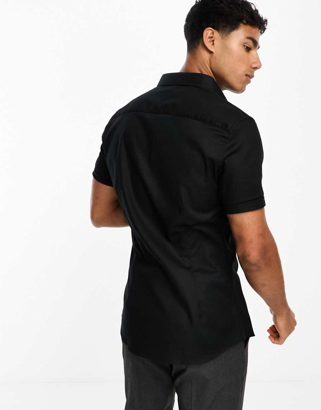 ASOS DESIGN skinny fit royal oxford shirt with cutaway collar in black | ASOS Product Image
