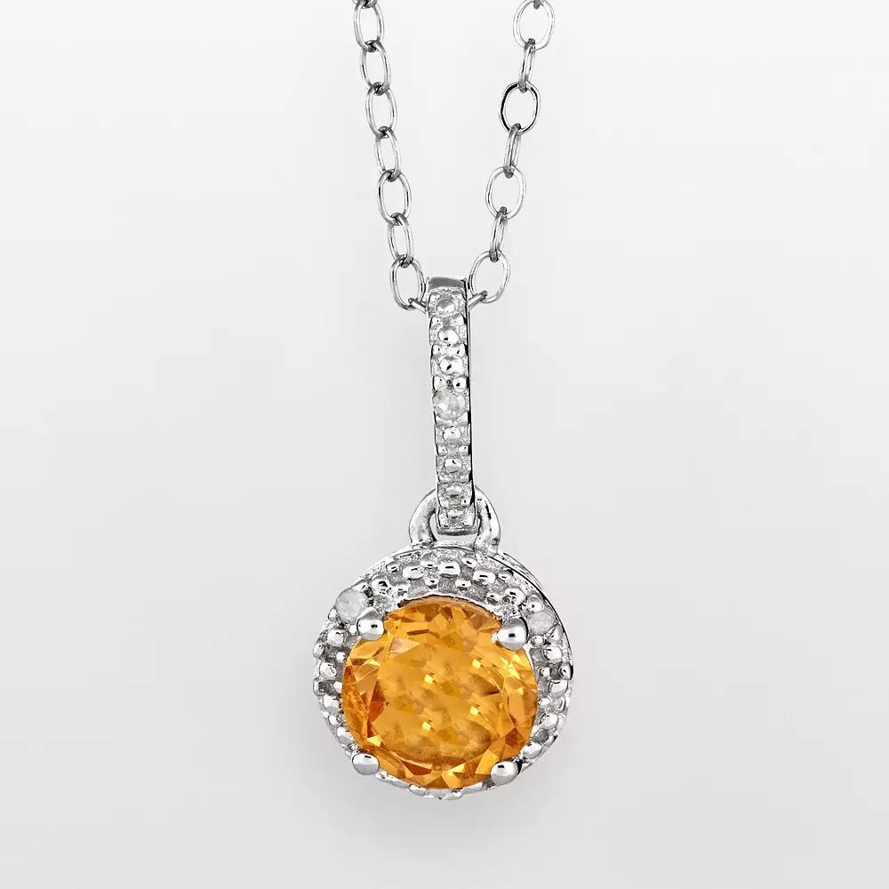 Celebration Gems Sterling Silver Citrine and Diamond Accent Frame Pendant, Women's, Size: 18" Product Image