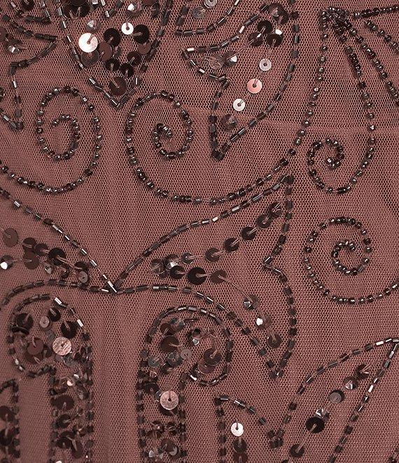 Pisarro Nights Beaded Sequin Boat Neck Illusion 3/4 Sleeve Gown Product Image