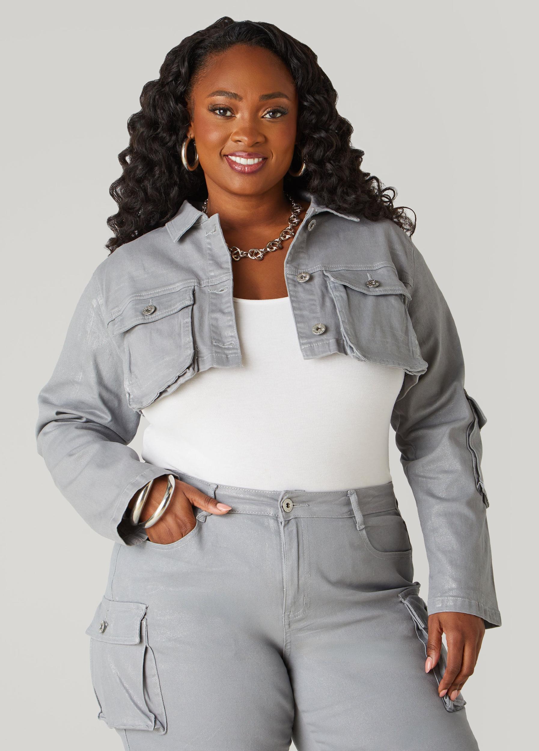 Coated Cropped Denim Jacket Product Image