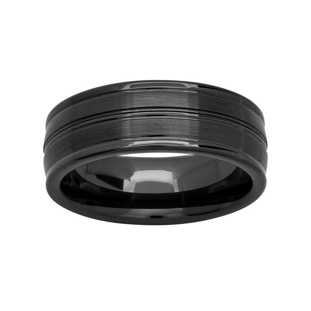 Black Ion-Plated Ceramic Double Row Band - Men, Mens Grey Product Image