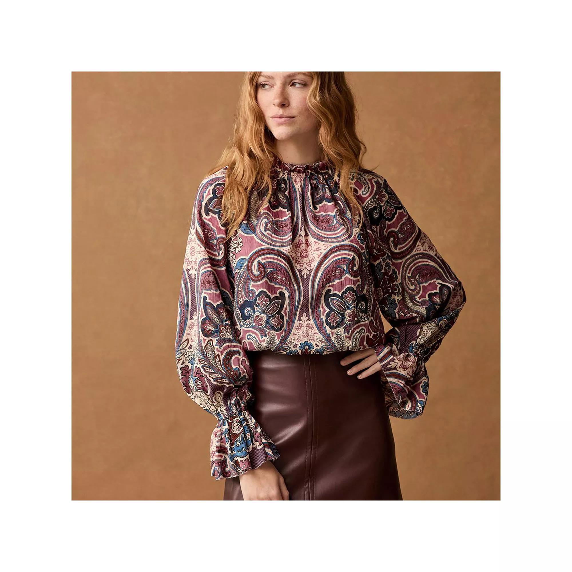 Women's NEXT Paisley Print Flare Sleeve Blouse, Size: 18, Pink Product Image