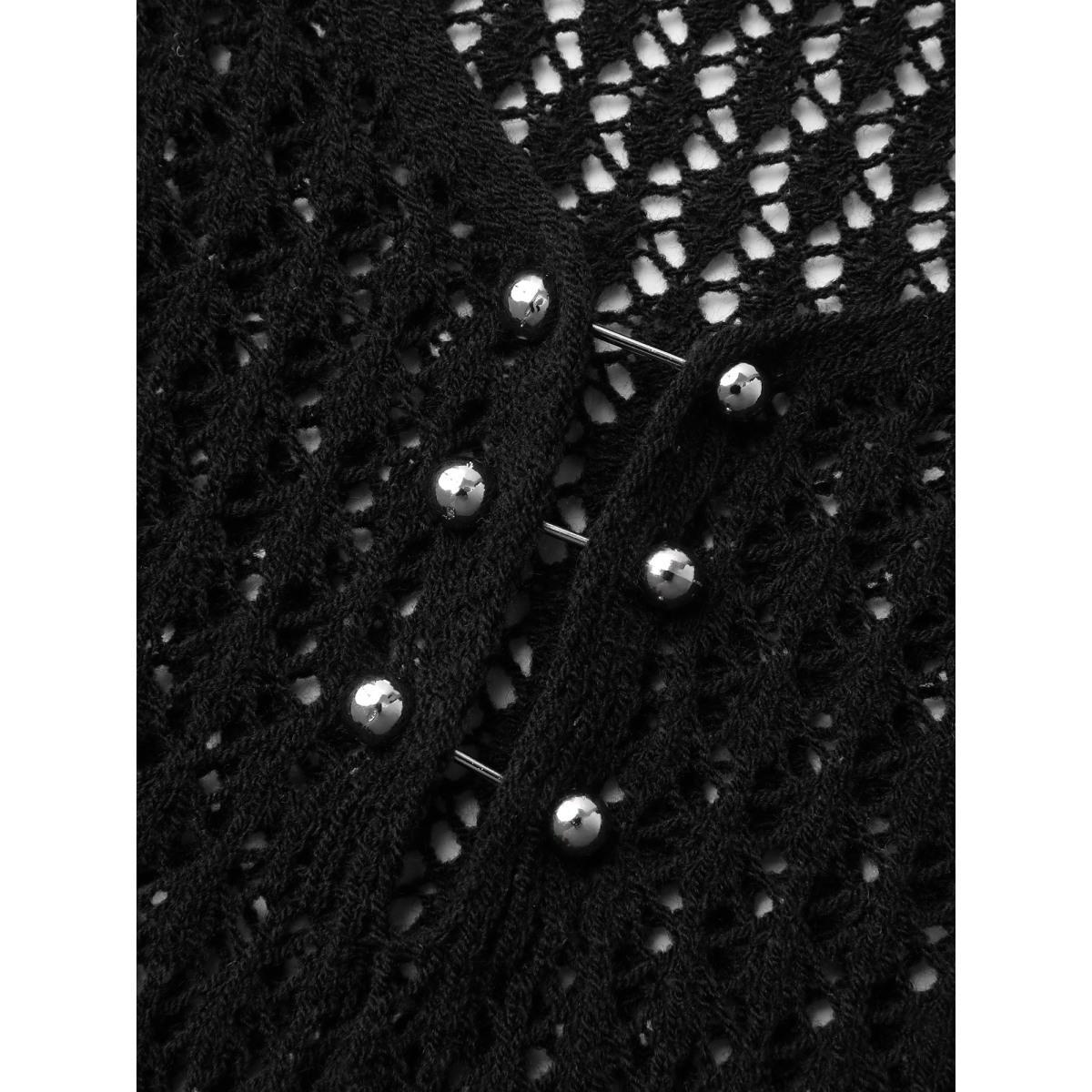 Plus Size Split Neck Beaded Cut-Out Swim Cover-Up Women's Swimwear Black Beach Loose Texture Curve Swim Cover Ups BloomChic 28/5X Product Image