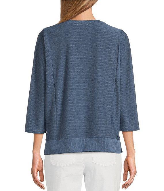 Westbound Knit 3/4 Sleeve Crew Neck Ribbed Detail Top Product Image