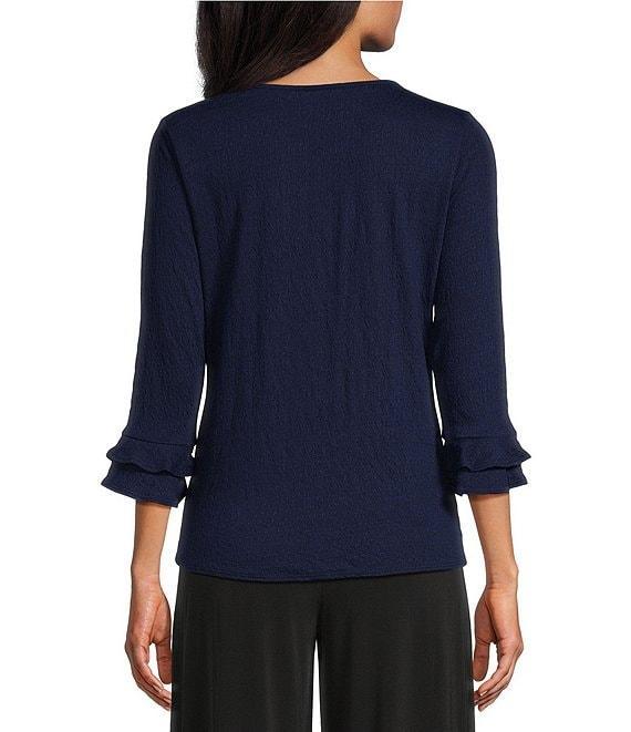 I.N. Studio Knit V-Neck Elbow Flounce Sleeve Tie-Front Top Product Image