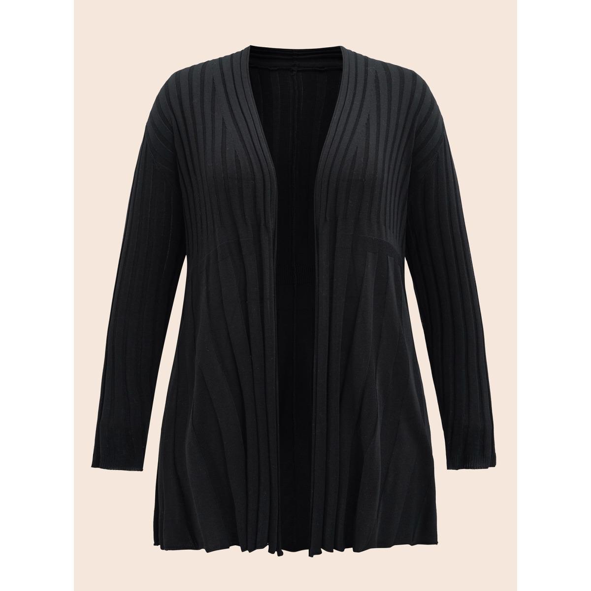 Plus Size Plain Textured Kimono Collar Cardigan Midnight Women Casual Loose Long Sleeve Everyday Cardigans BloomChic 18-20/2X Product Image