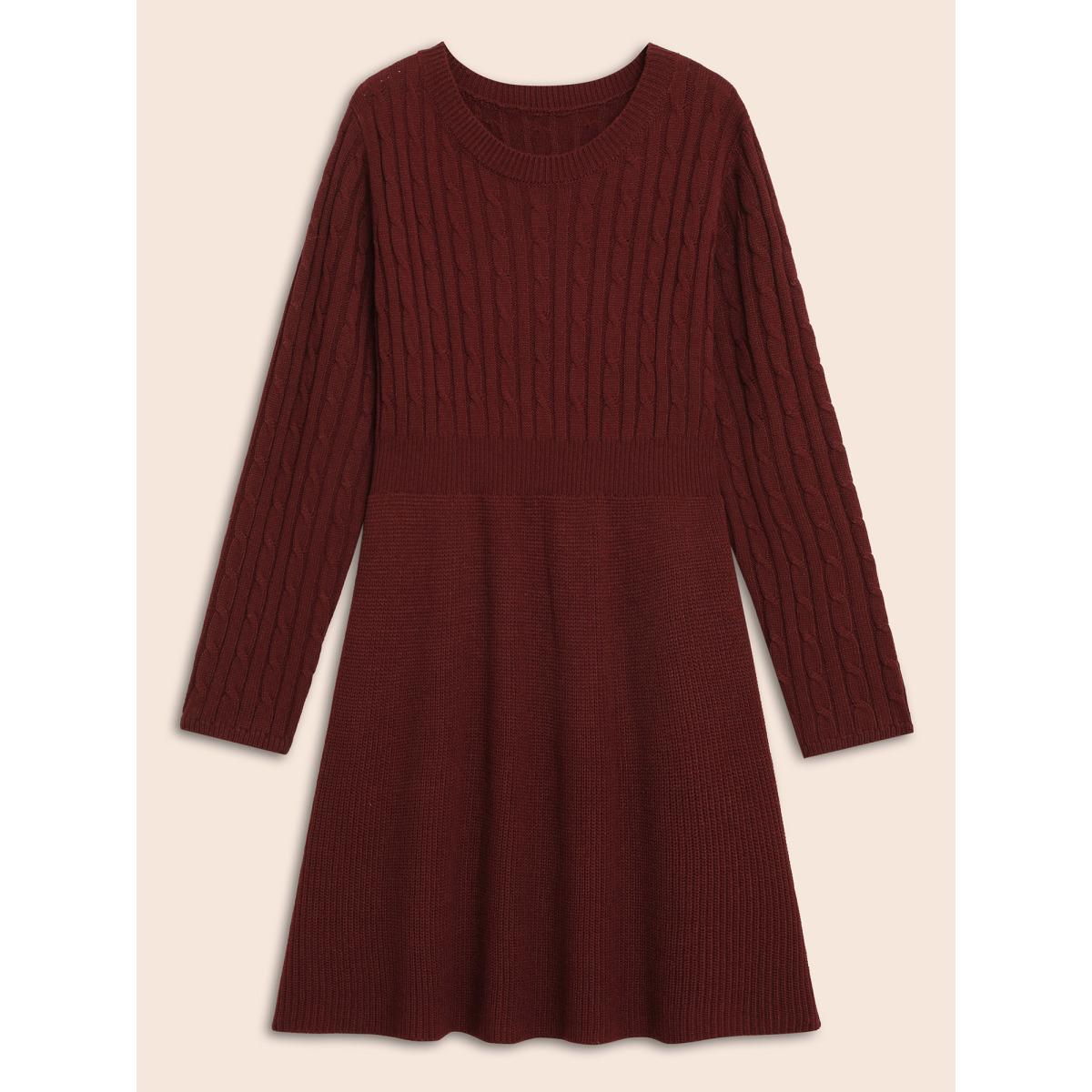 Plus Size Cable Knit Fit-and-Flare Midi Sweater Dress Black Women Elegant Bodycon Long Sleeve Everyday Sweater Dresses BloomChic 26/4X Product Image