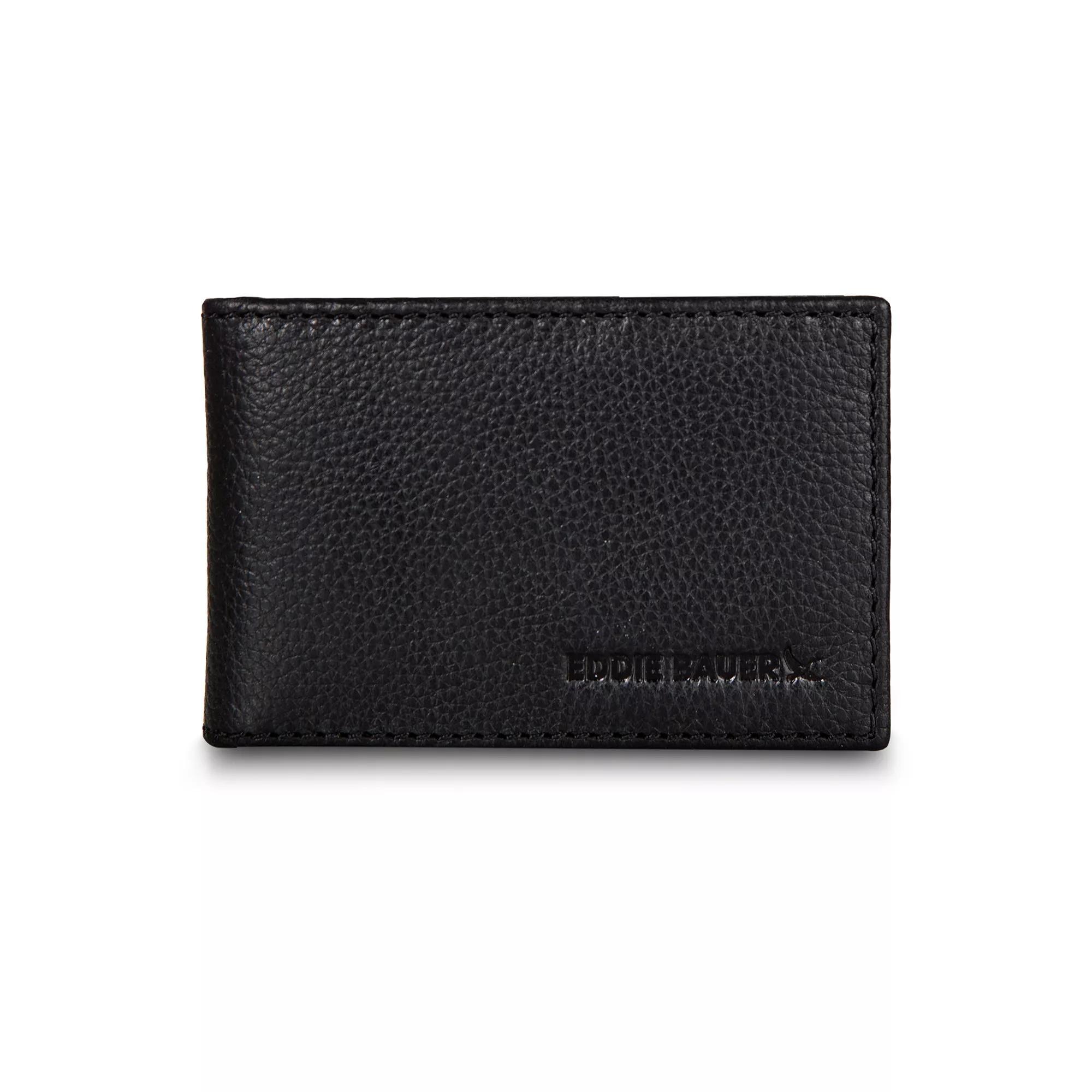 Men's Eddie Bauer EB Signature Leather Bifold Wallet with Clip, Black Product Image