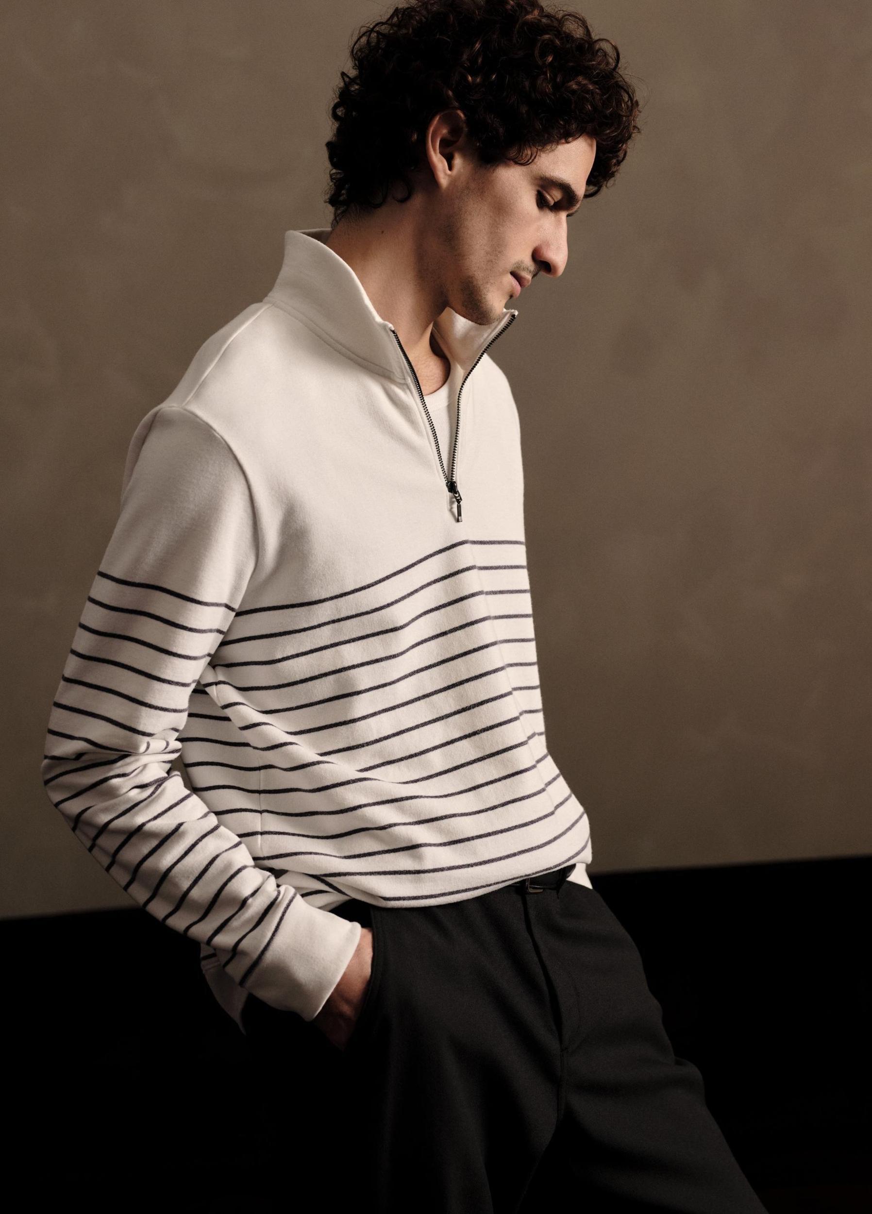 Striped Sueded Cotton Quarter-Zip Pullover Product Image