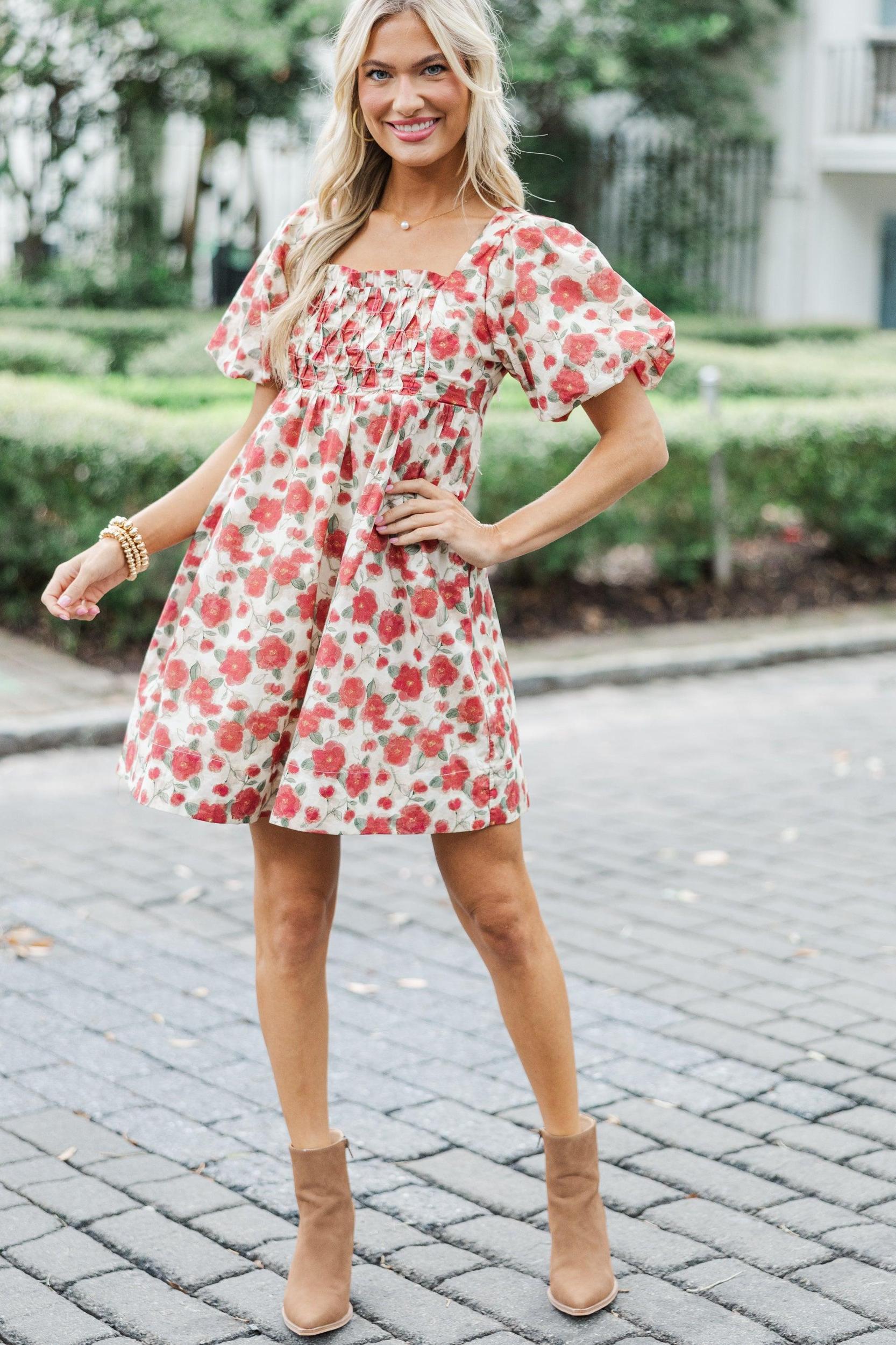 What A Doll Brick Red Floral Babydoll Dress Female Product Image