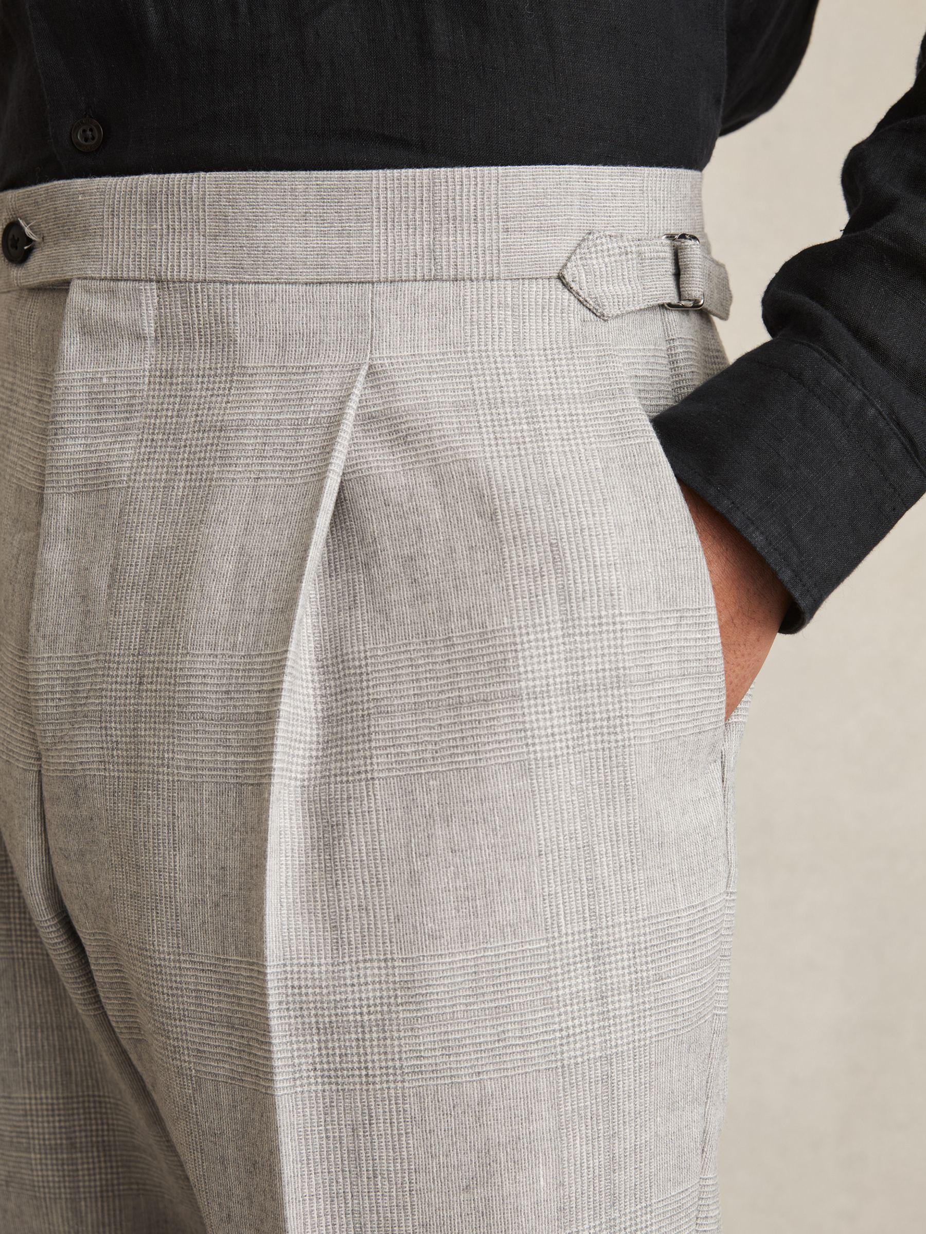 Wool-Linen Check Tapered Trousers in Soft Grey Melange Product Image
