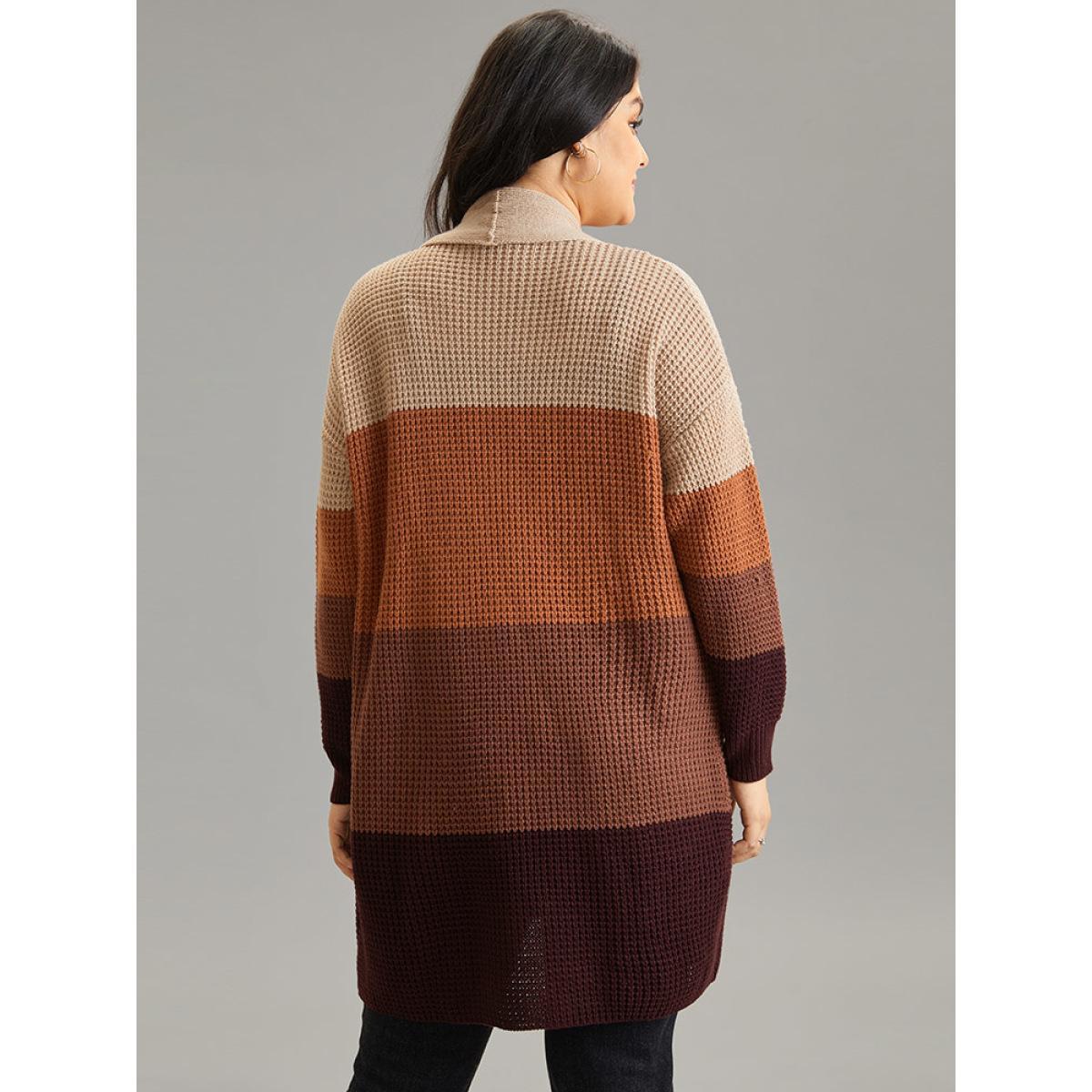 Plus Size Colorblock Contrast Pocket Open Front Cardigan Multicolor Women Casual Loose Long Sleeve Dailywear Cardigans BloomChic 28/5X Product Image