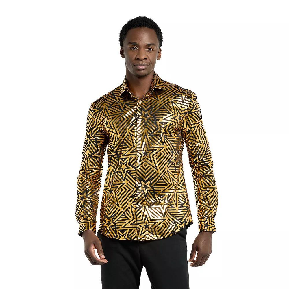 Men's OppoSuits Golden Geo Star Slim-Fit Button-Down Shirt, Size: Medium, Black Product Image