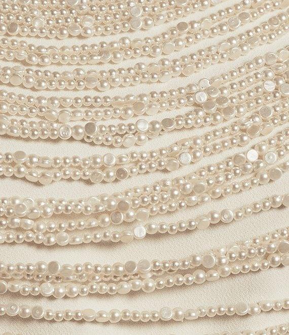 Muse by Marchesa Snowdrop Woven Pearl Rhinestone Mock Neck Sleeveless Fitted Blouse Product Image