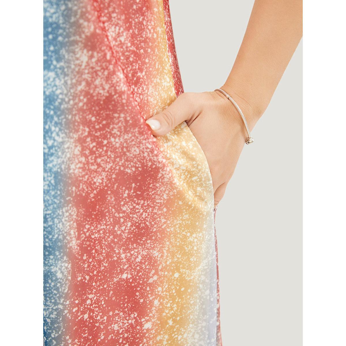 Plus Size Rainbow Striped Pocket Contrast Cami Maxi Dress Multicolor Women Casual Lined Spaghetti Strap Sleeveless Curvy Long Dress BloomChic 10/M Product Image