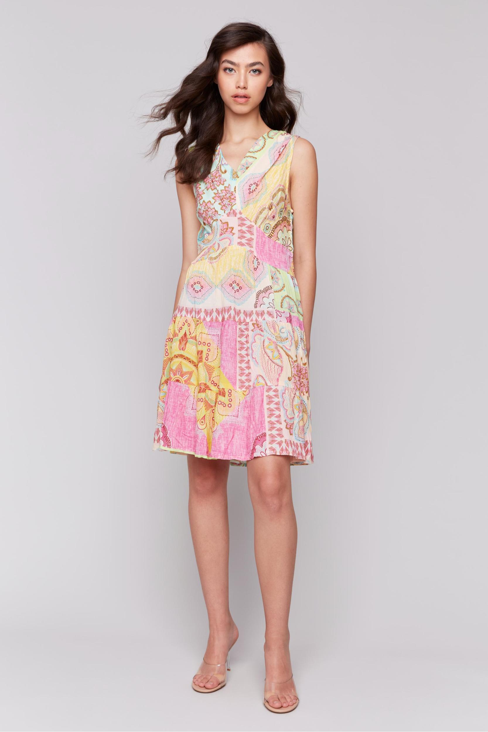 Printed V-Neck Dress with Tiers Product Image
