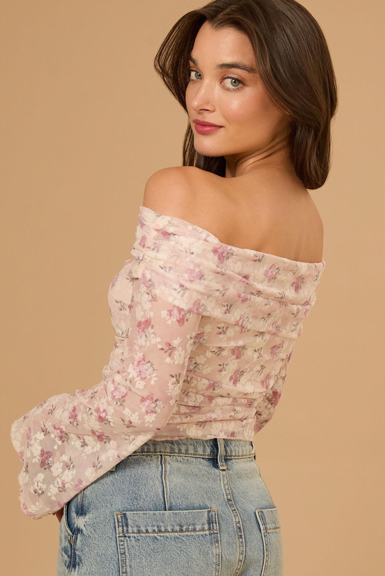 Macy Off-Shoulder Floral Mesh Top Product Image
