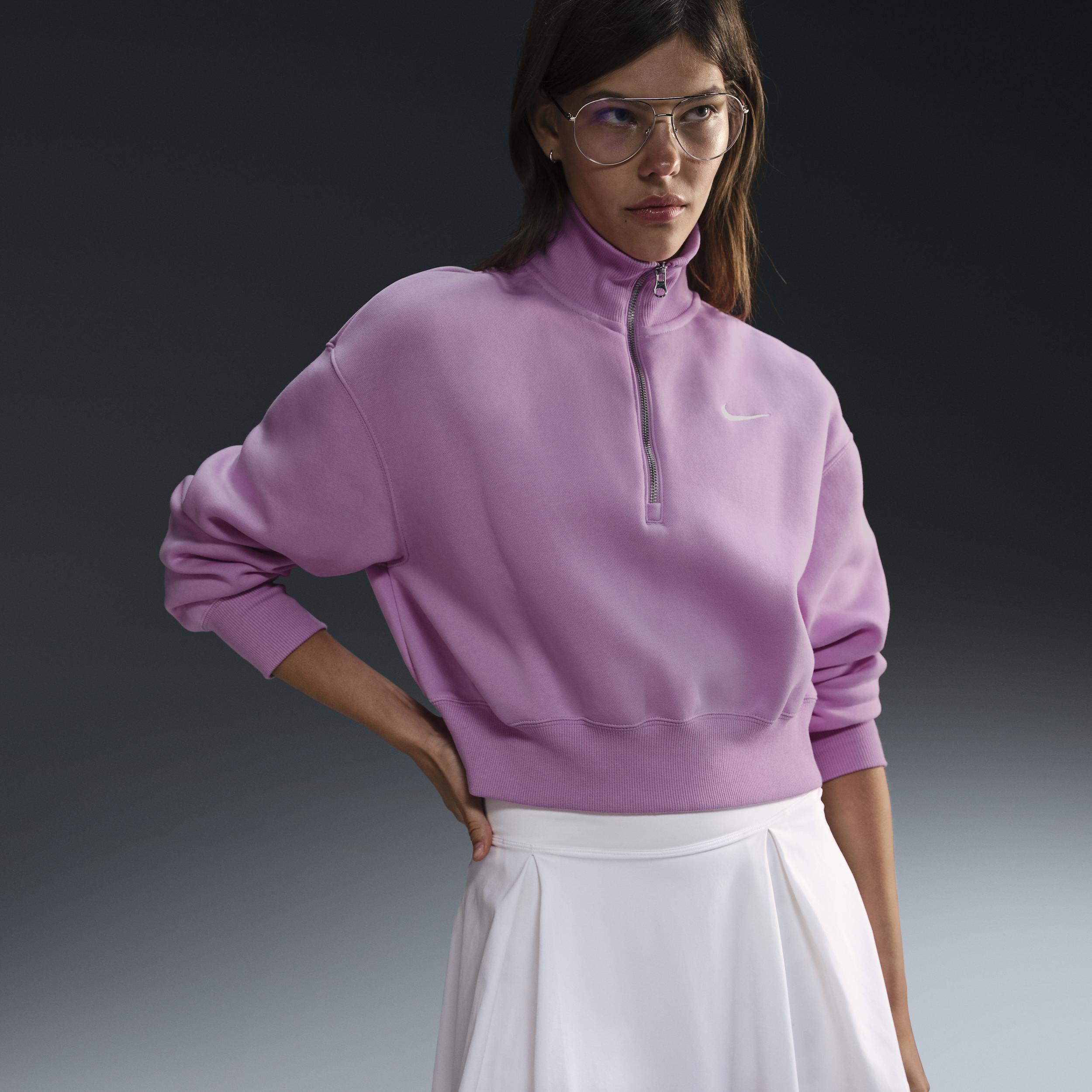 Nike Women's Sportswear Phoenix Fleece Oversized Half-Zip Crop Sweatshirt in Pink/Beyond Pink Size Small Cotton/Polyester/Fleece Product Image