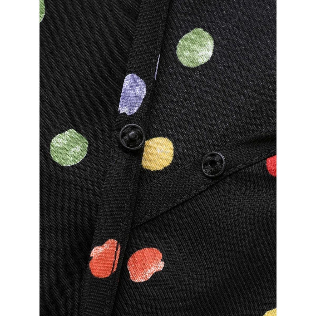 Plus Size Overlap Collar Color Polka Dot Dress Black Women Elegant Gathered Overlap Collar Long Sleeve Curvy BloomChic 14-16/1X Product Image