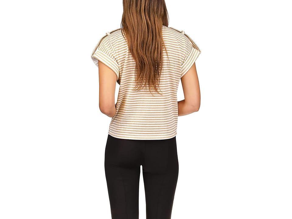 MICHAEL Michael Kors Petite Stripe Snap Epaulette T-Shirt Gold) Women's Clothing Product Image