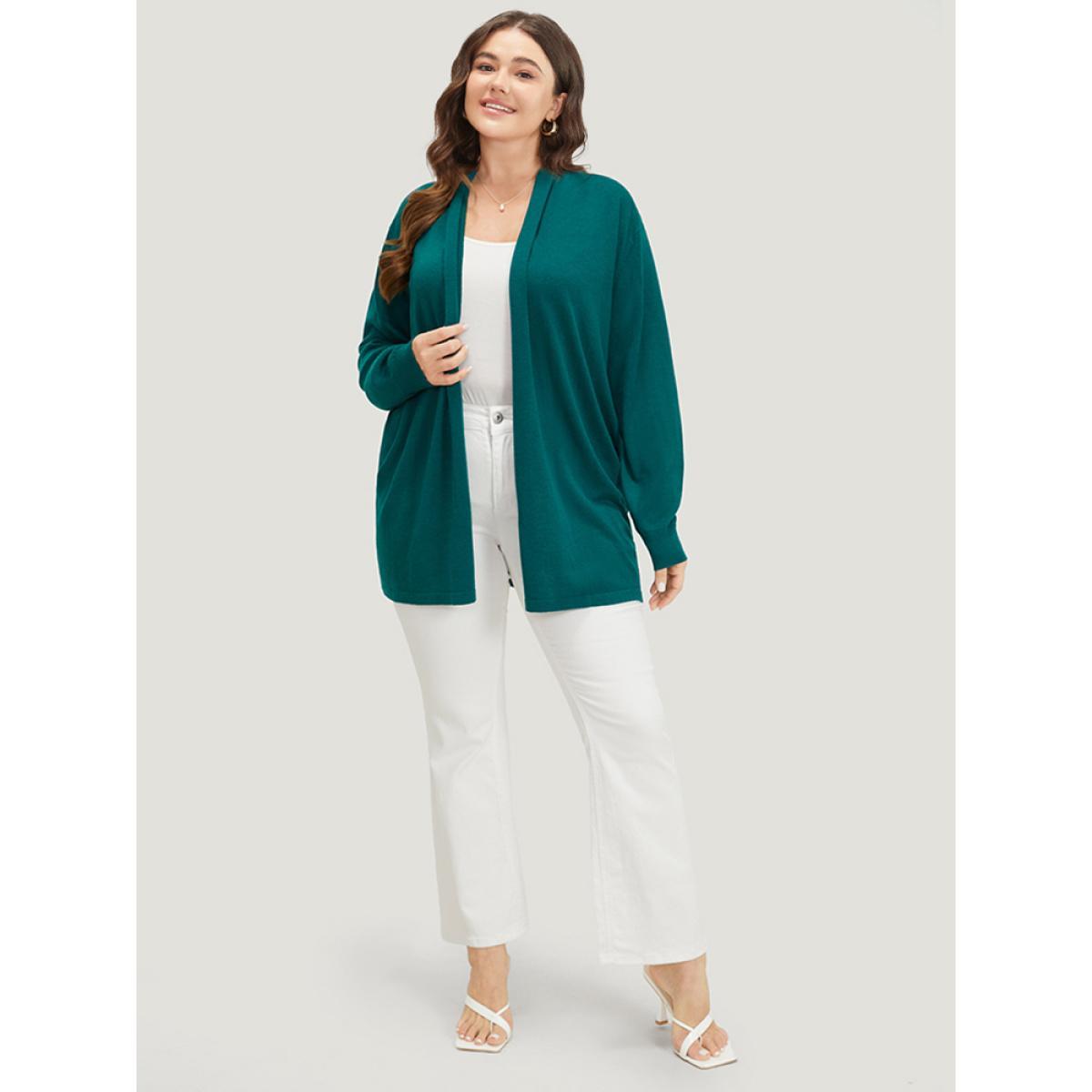 Plus Size Supersoft Essentials Plain Open Front Elastic Cuffs Cardigan Cyan Women Casual Long Sleeve Everyday Cardigans BloomChic 22-24/3X Product Image