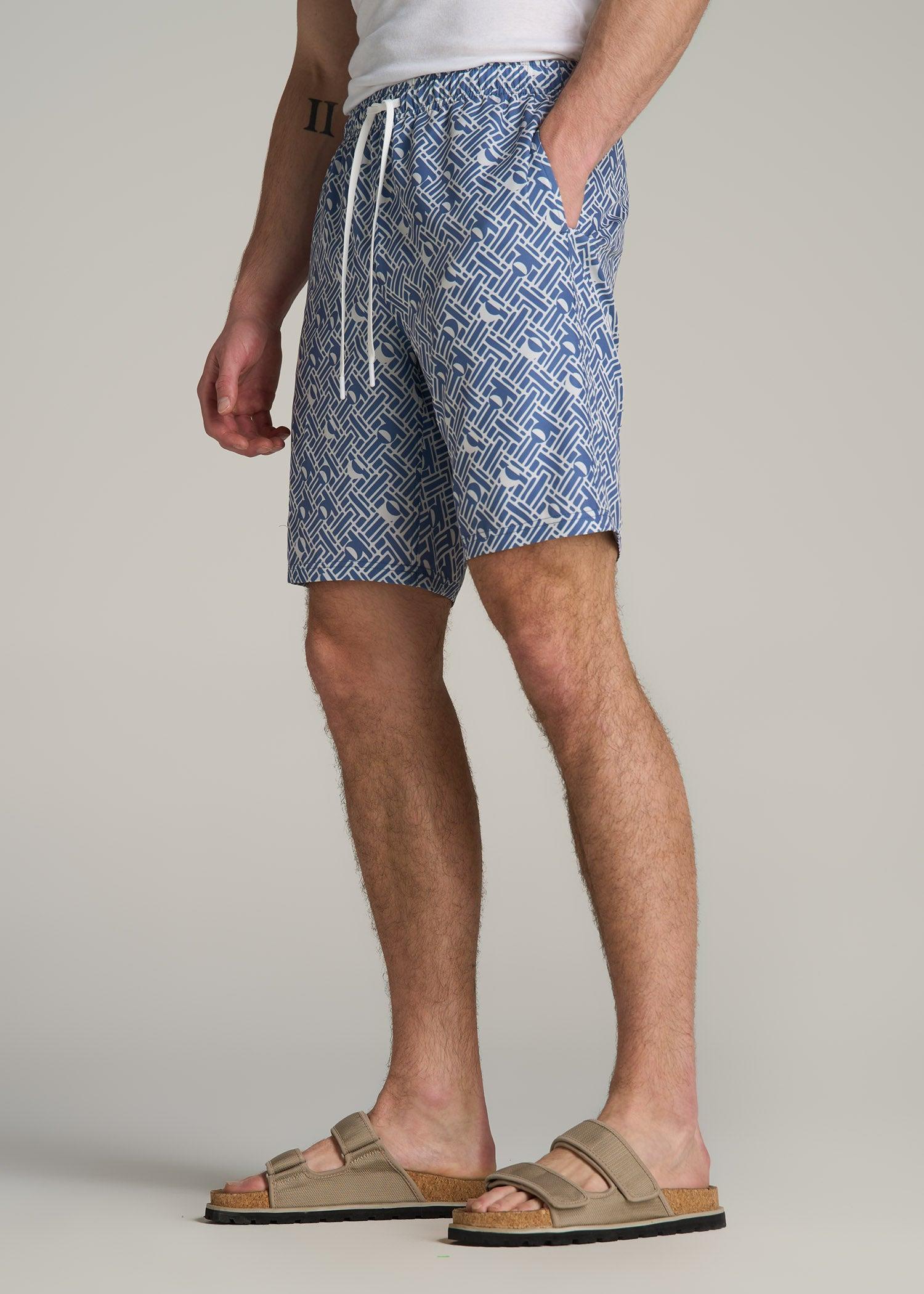 Volley Swim Shorts for Tall Men in Mid Blue Abstract Product Image