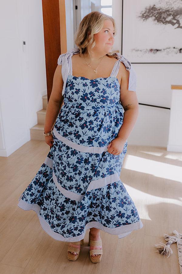 Stroll Through The Park Floral Maxi Dress in Sky Blue Curves Product Image